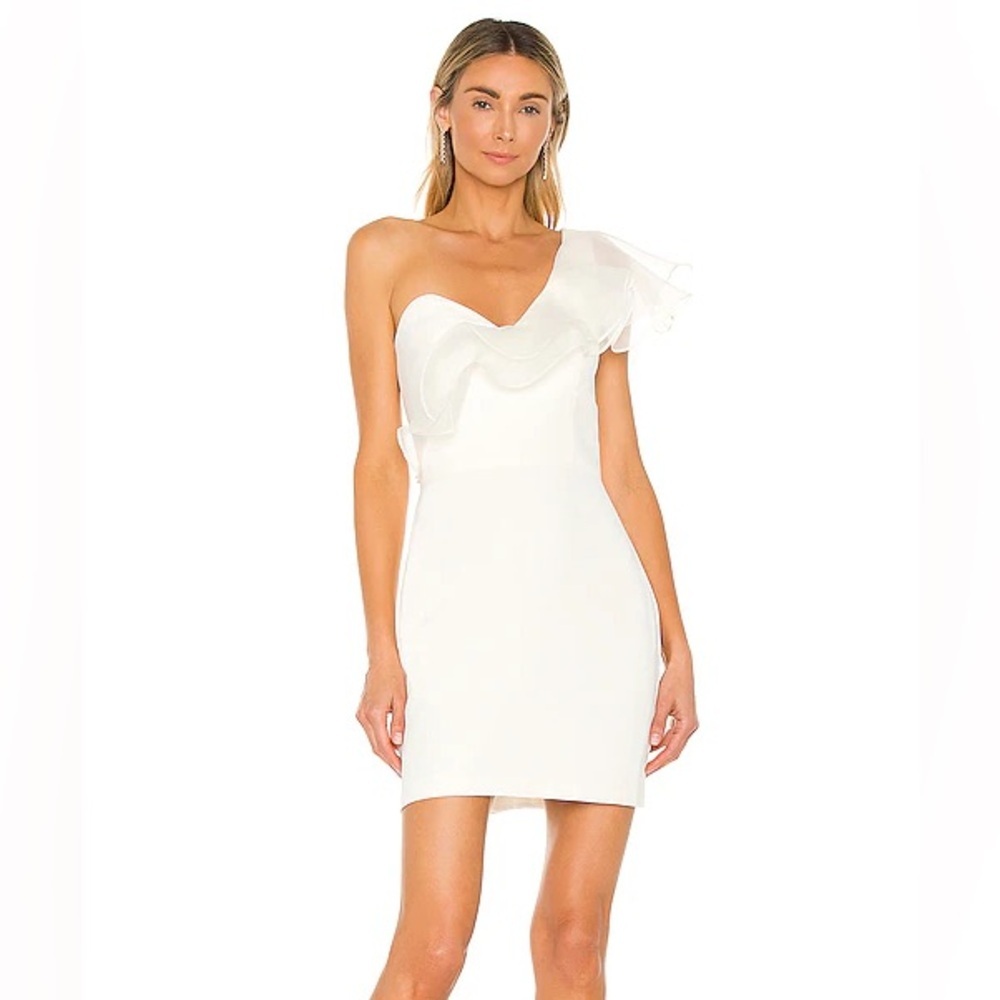 Amanda Uprichard Farryn Mini Dress Ivory Bridal Satin Ruffle Silky Formal Bride